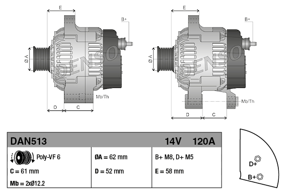 Denso Alternator/Dynamo DAN513