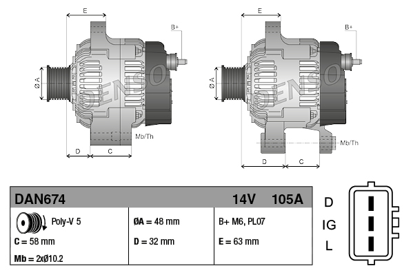 Denso Alternator/Dynamo DAN674