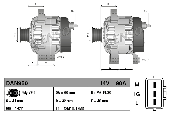 Denso Alternator/Dynamo DAN950