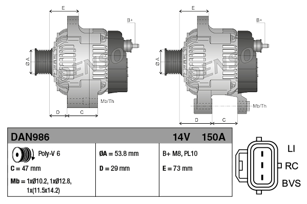 Denso Alternator/Dynamo DAN986