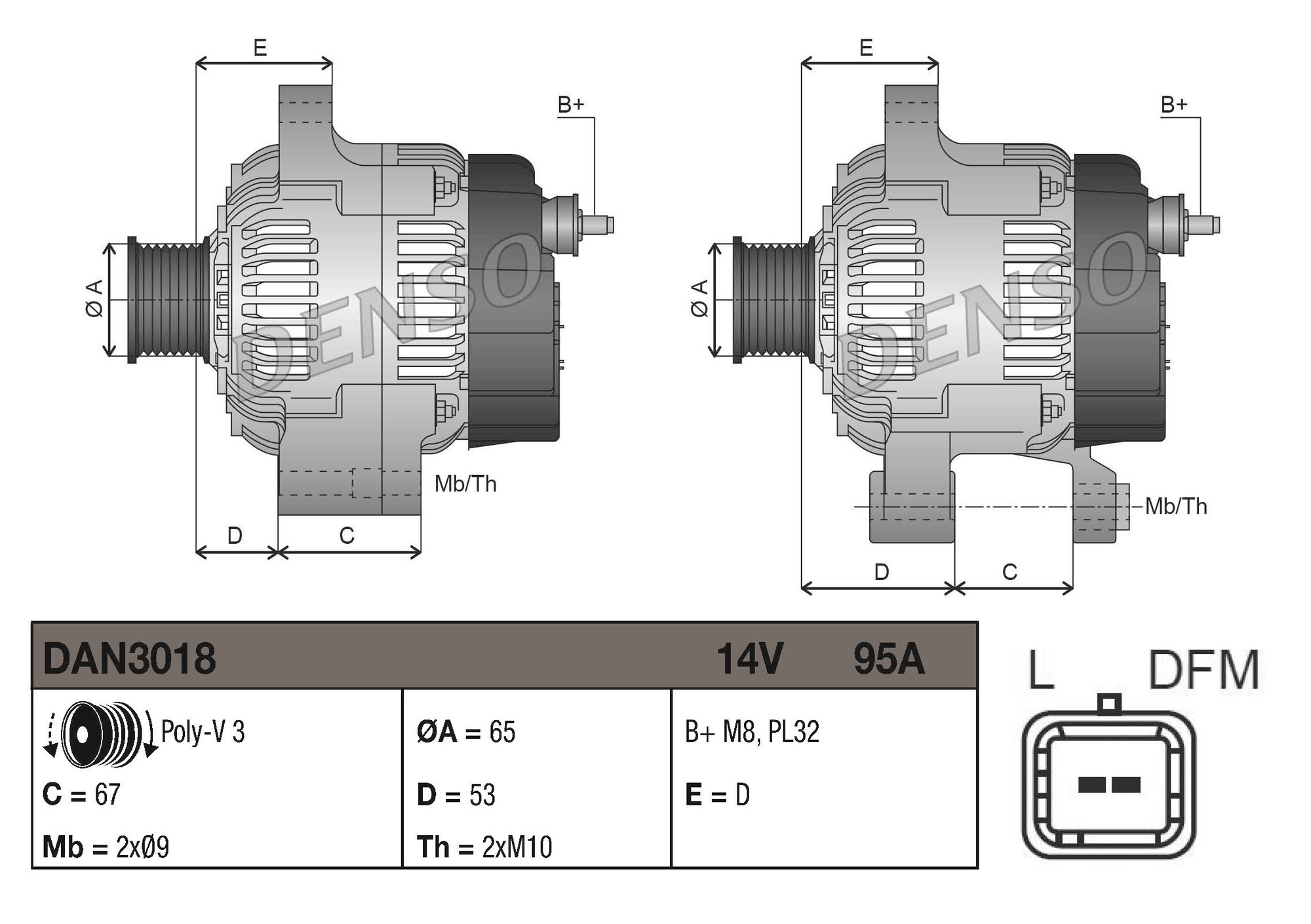 Denso Dynamo / Alternator DAN3018