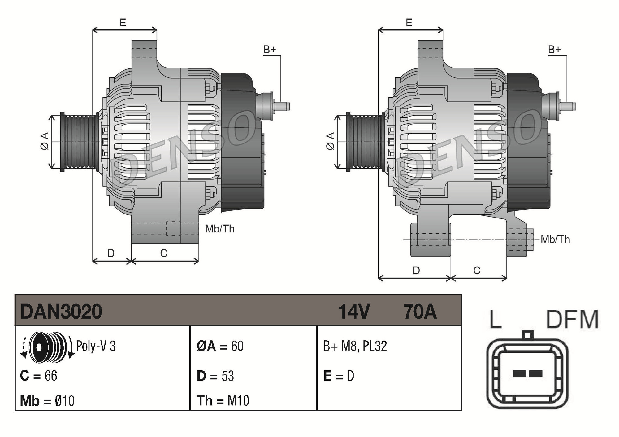 Denso Dynamo / Alternator DAN3020
