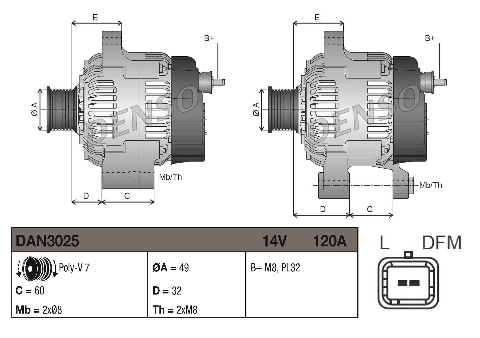 Denso Dynamo / Alternator DAN3025