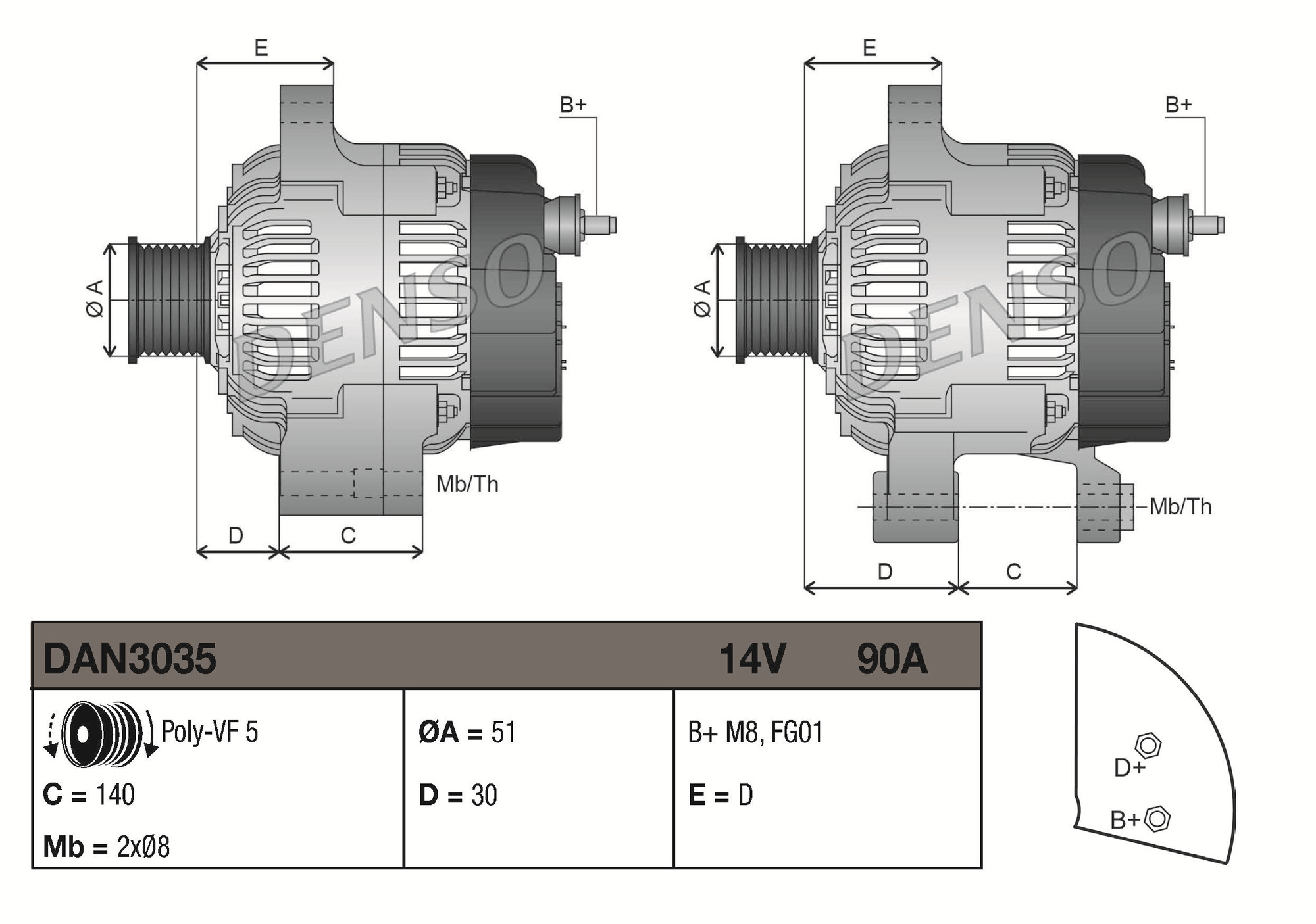 Denso Dynamo / Alternator DAN3035