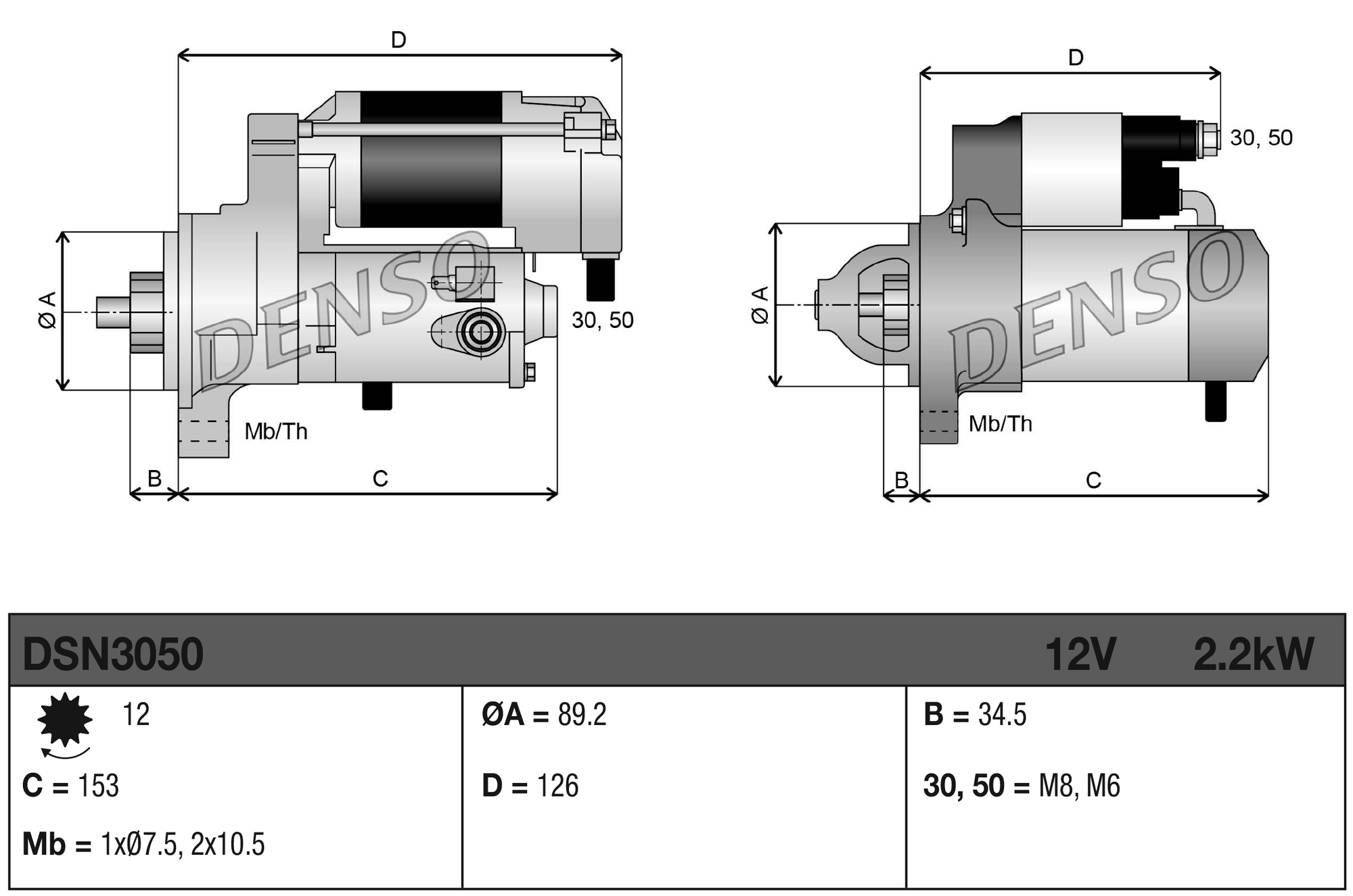 Denso Startmotor / Starter DSN3050