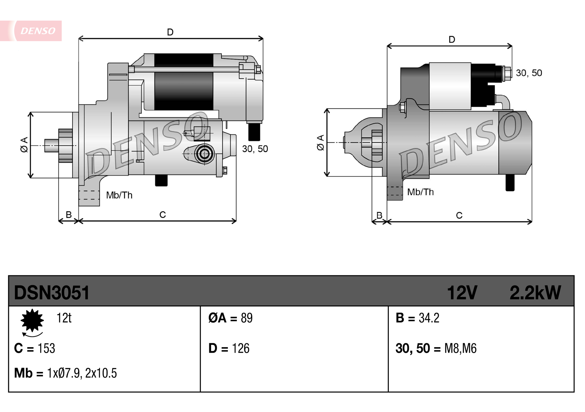 Denso Startmotor / Starter DSN3051
