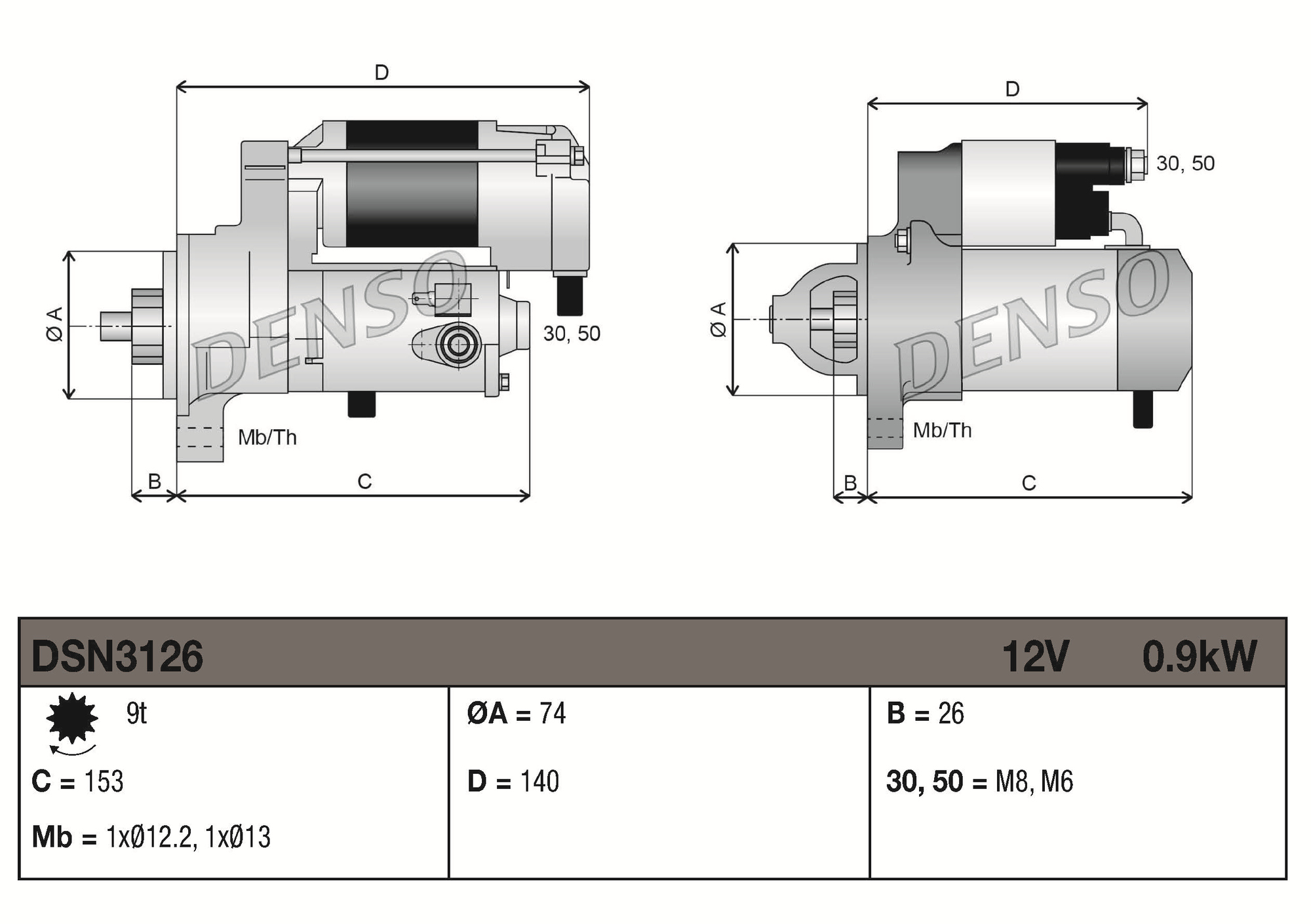 Denso Startmotor / Starter DSN3126