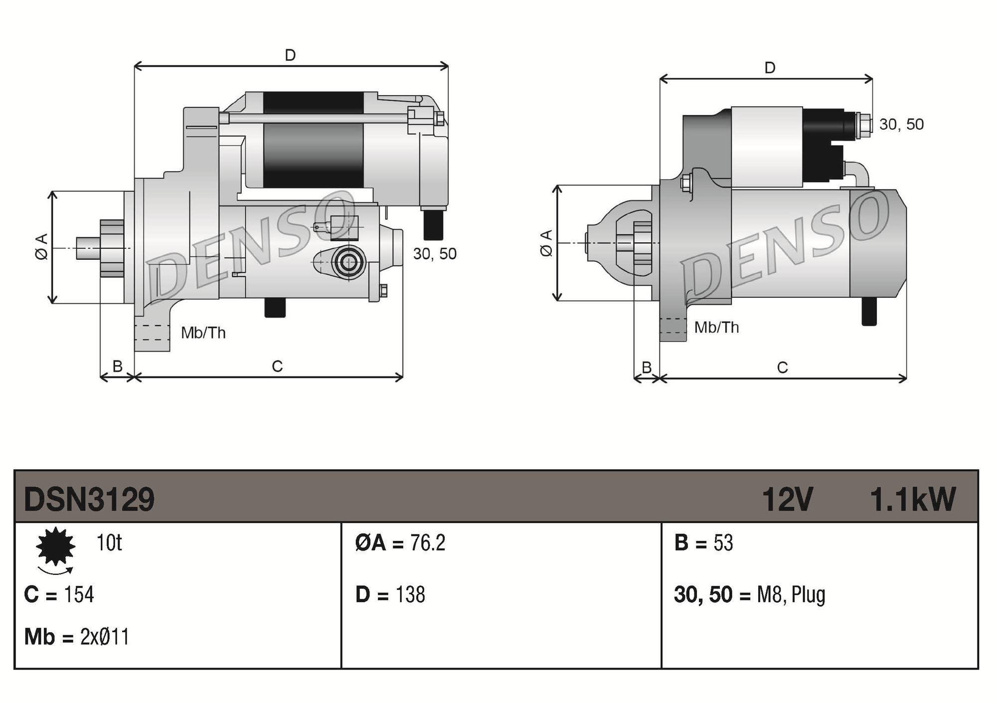 Denso Startmotor / Starter DSN3129