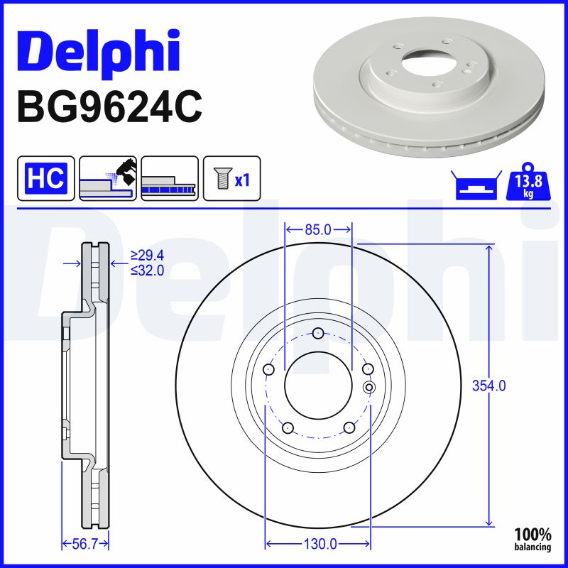 Delphi Diesel Remschijf BG9624C