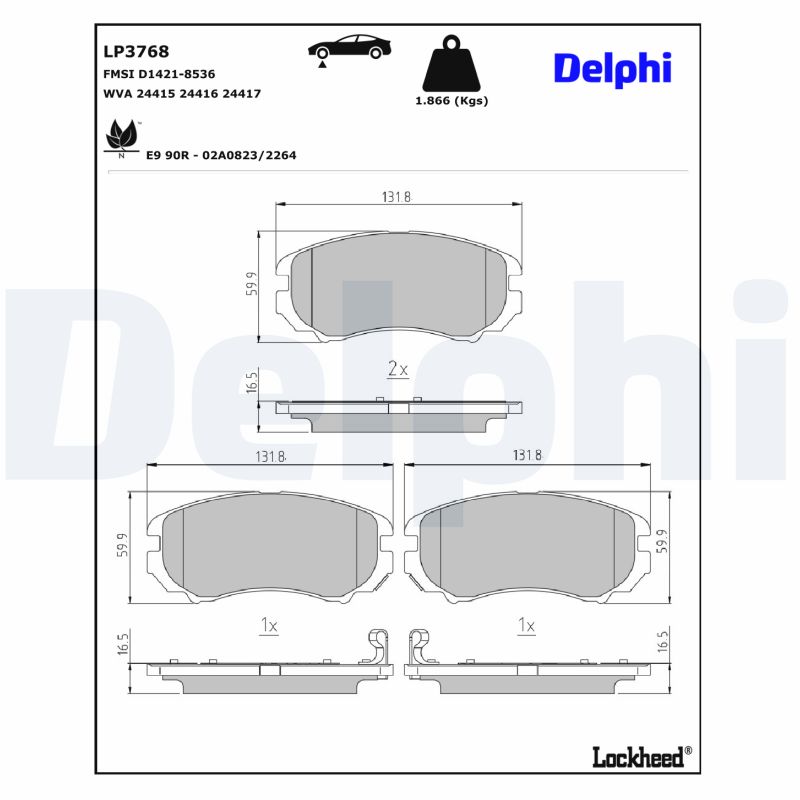 Remblokkenset, schijfrem Delphi Diesel LP3768