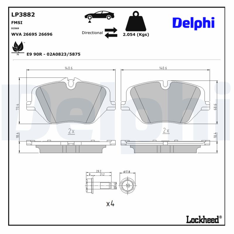 Delphi Diesel Remblokkenset, schijfrem LP3882