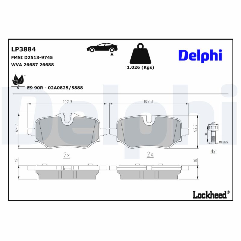 Delphi Diesel Remblokkenset, schijfrem LP3884