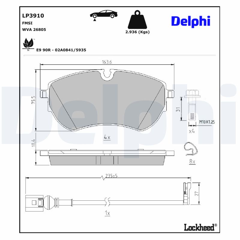 Delphi Diesel Remblokkenset, schijfrem LP3910