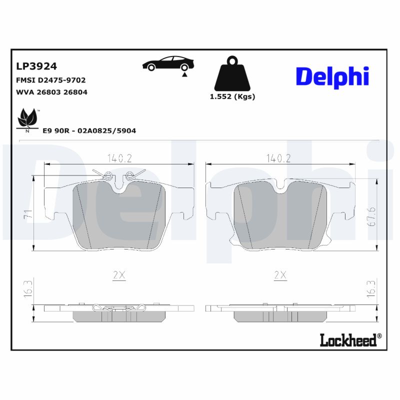 Delphi Diesel Remblokkenset, schijfrem LP3924