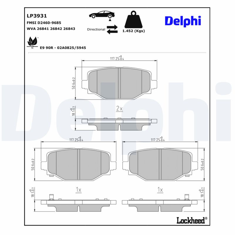 Delphi Diesel Remblokkenset, schijfrem LP3931