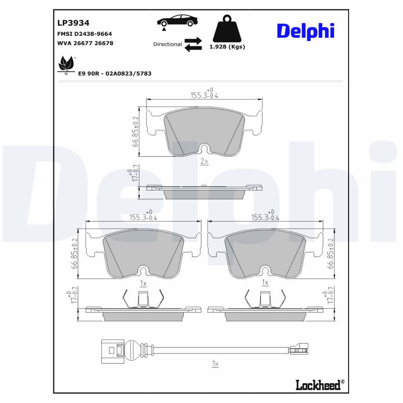 Delphi Diesel Remblokkenset, schijfrem LP3934
