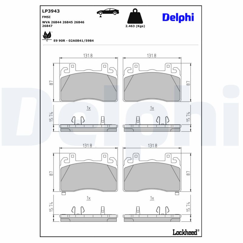 Delphi Diesel Remblokkenset, schijfrem LP3943