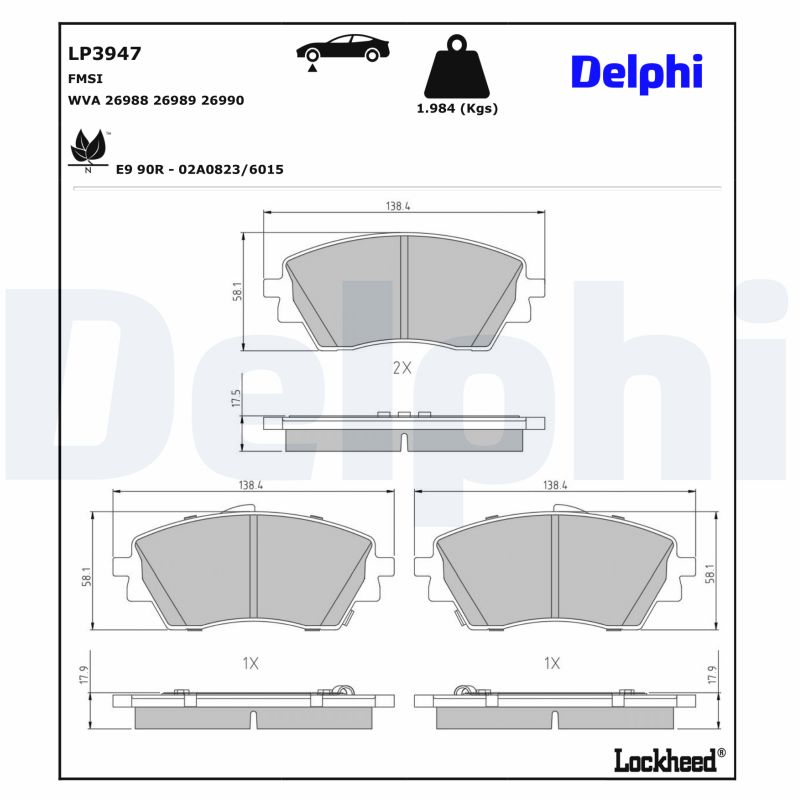 Delphi Diesel Remblokkenset, schijfrem LP3947