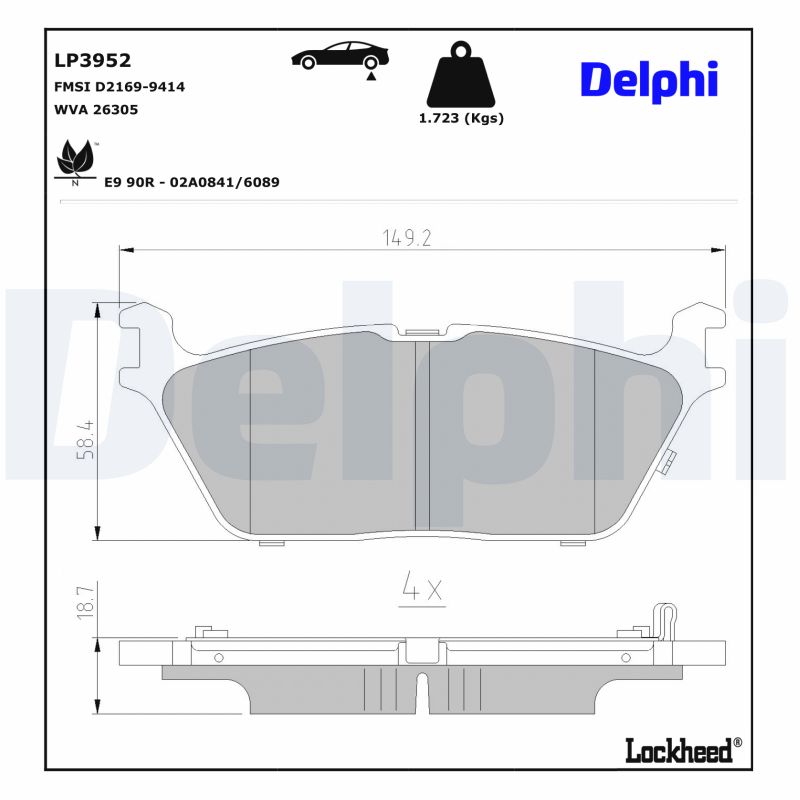 Remblokkenset, schijfrem Delphi Diesel LP3952