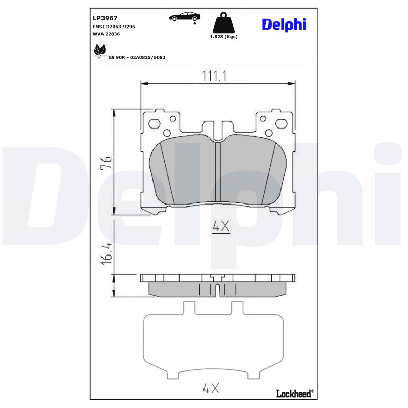 Delphi Diesel Remblokkenset, schijfrem LP3967