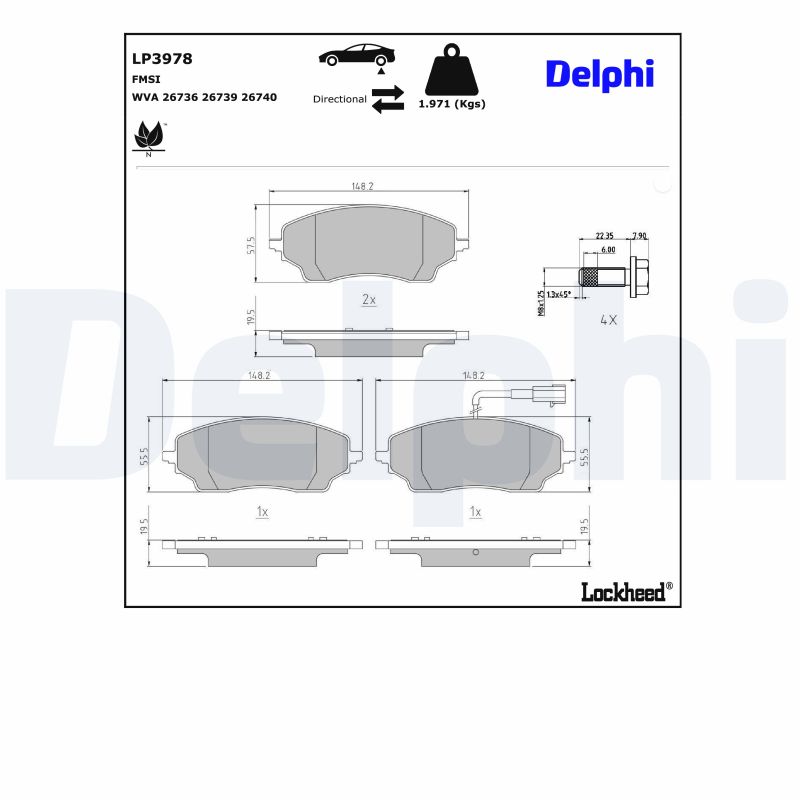 Delphi Diesel Remblokkenset, schijfrem LP3978