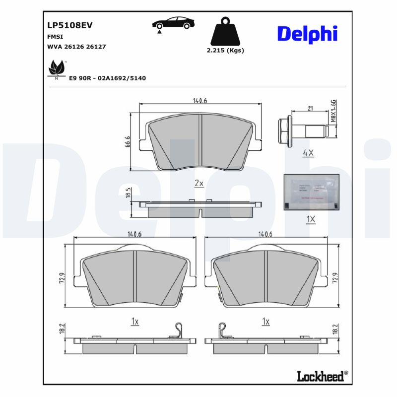 Remblokkenset, schijfrem Delphi Diesel LP5108EV