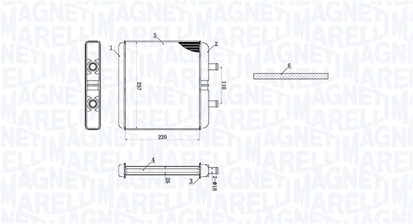 Kachelradiateur, interieurverwarming Magneti Marelli 350218521000