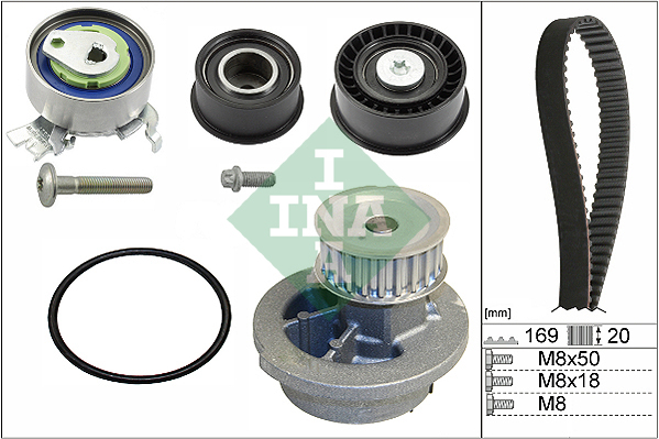 Distributieriem kit inclusief waterpomp INA 530 0078 30