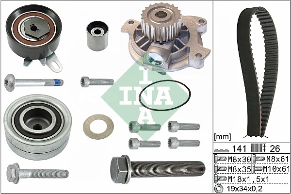 Distributieriem kit inclusief waterpomp INA 530 0482 30