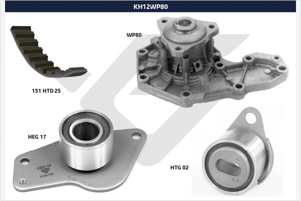 Distributieriem kit inclusief waterpomp Hutchinson KH 12WP80