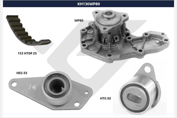 Distributieriem kit inclusief waterpomp Hutchinson KH 136WP80