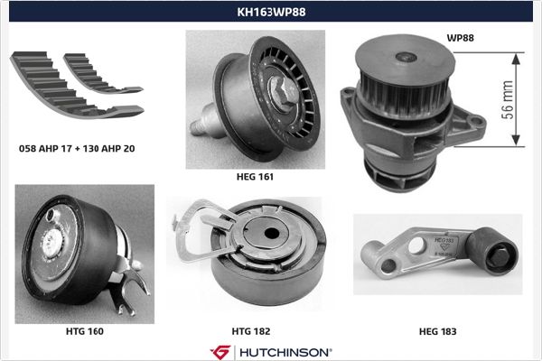 Distributieriem kit inclusief waterpomp Hutchinson KH 163WP88