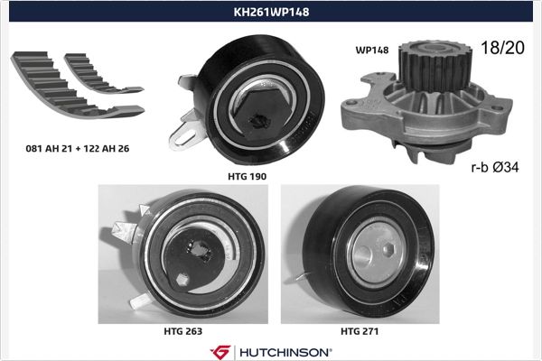 Distributieriem kit inclusief waterpomp Hutchinson KH 261WP148