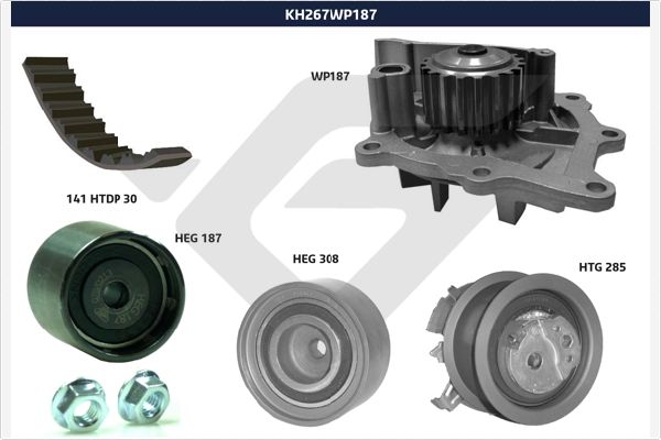 Distributieriem kit inclusief waterpomp Hutchinson KH 267WP187
