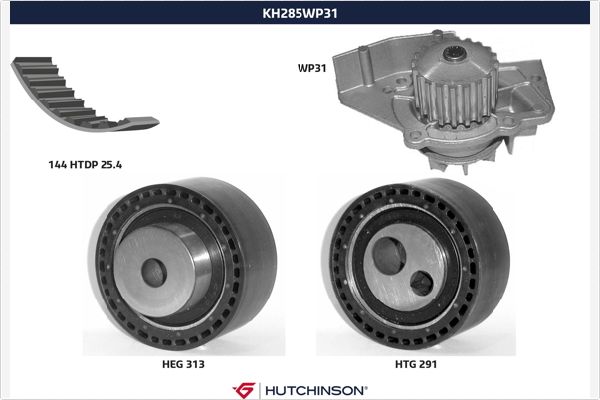 Distributieriem kit inclusief waterpomp Hutchinson KH 285WP31