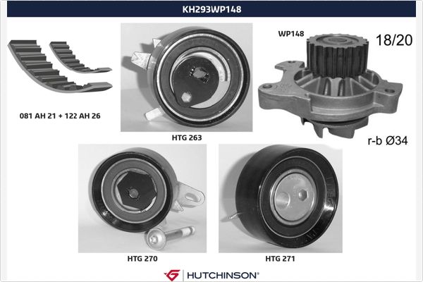 Distributieriem kit inclusief waterpomp Hutchinson KH 293WP148