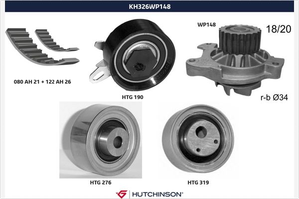 Distributieriem kit inclusief waterpomp Hutchinson KH 326WP148