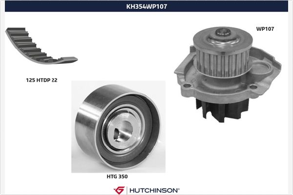 Distributieriem kit inclusief waterpomp Hutchinson KH 354WP107