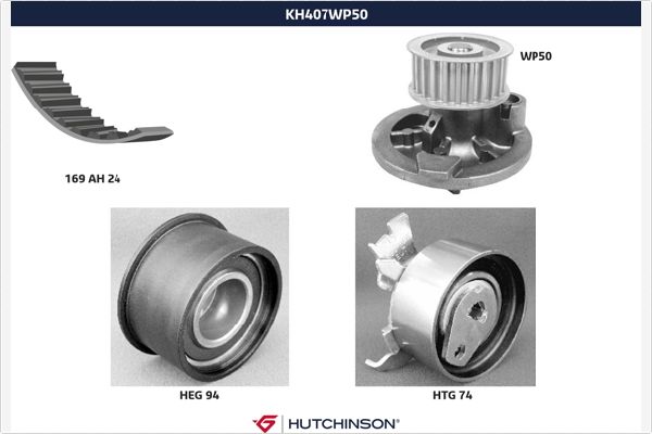 Distributieriem kit inclusief waterpomp Hutchinson KH 407WP50