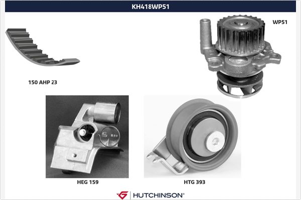 Distributieriem kit inclusief waterpomp Hutchinson KH 418WP51
