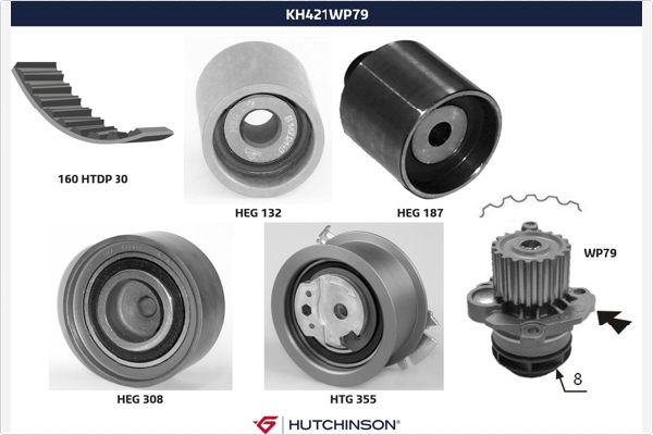 Distributieriem kit inclusief waterpomp Hutchinson KH 421WP79