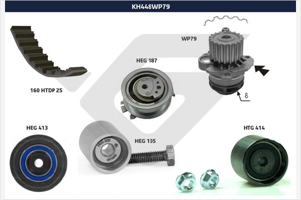 Distributieriem kit inclusief waterpomp Hutchinson KH 448WP79