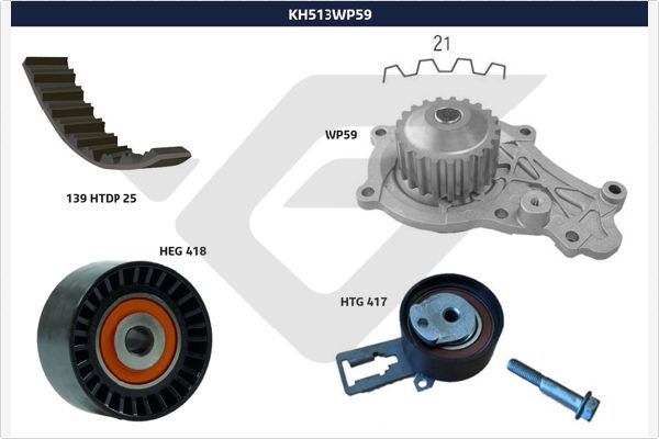 Distributieriem kit inclusief waterpomp Hutchinson KH 513WP59
