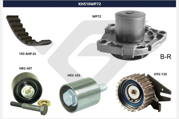 Distributieriem kit inclusief waterpomp Hutchinson KH 518WP72