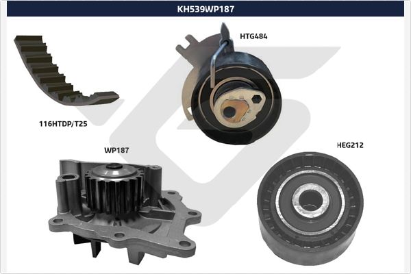Distributieriem kit inclusief waterpomp Hutchinson KH 539WP187