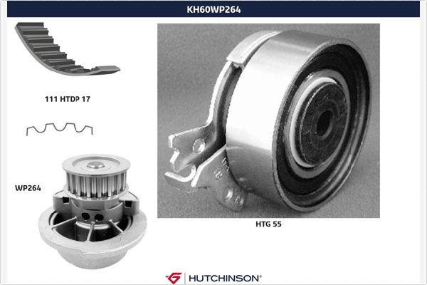 Distributieriem kit inclusief waterpomp Hutchinson KH 60WP264