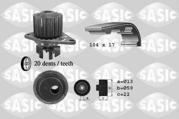 Distributieriem kit inclusief waterpomp Sasic 3900020