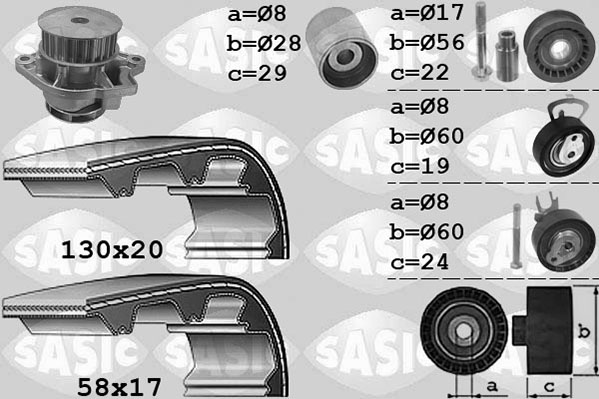 Distributieriem kit inclusief waterpomp Sasic 3906060