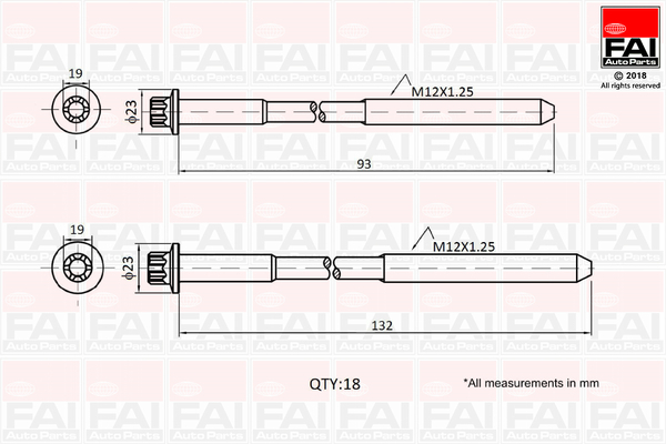 Cilinderkopboutenset Fai Autoparts B2201