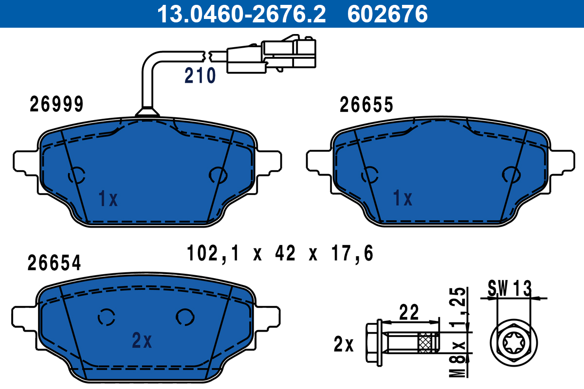 Remblokkenset, schijfrem ATE 13.0460-2676.2